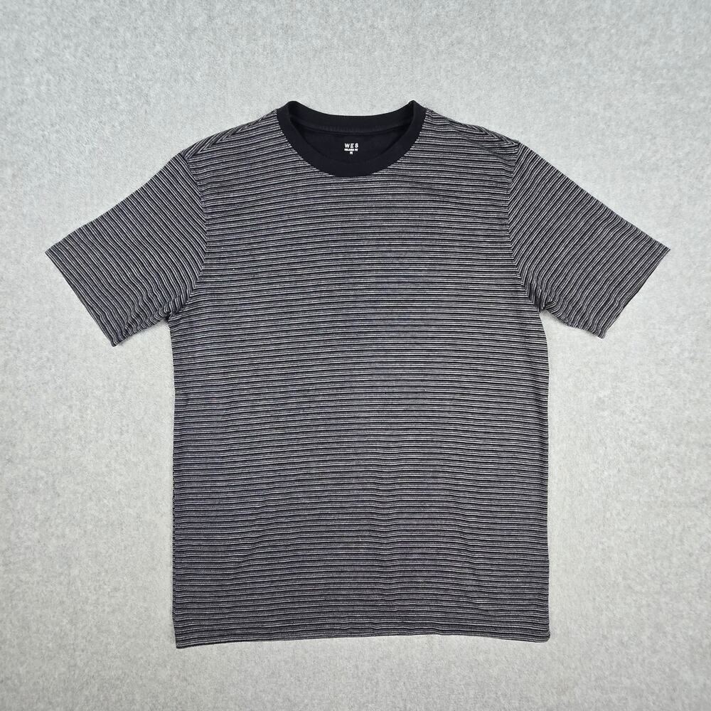 WES Casuals Medium Relaxed Fit Navy Stripe Cotton Poly Blend T Shirt